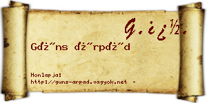 Güns Árpád névjegykártya